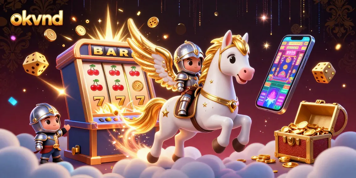 Engage with okvnd's thrilling casino adventure featuring a triumphant knight on a celestial steed amidst jackpot excitement.