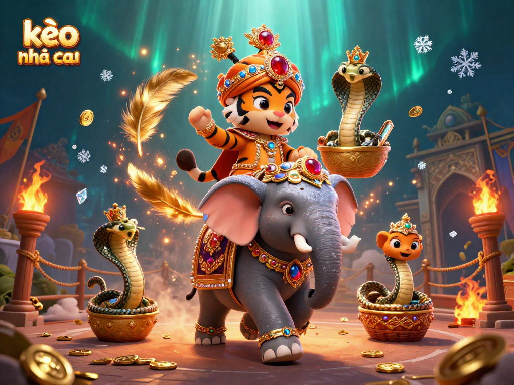 Engage in thrilling kèo nhà cái betting with vibrant tiger and elephant in a rich casino atmosphere.