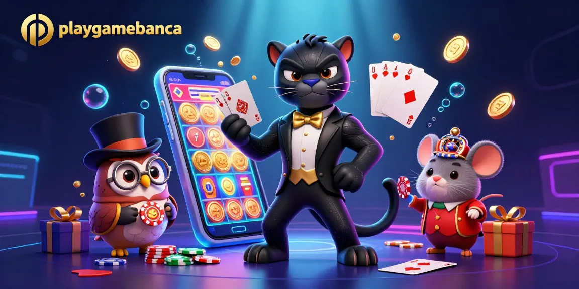 Experience excitement at playgamebanca with stylish characters showcasing vibrant casino games.