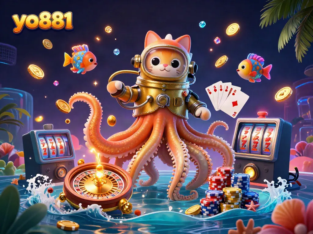 Experience thrilling gaming at yo881 with immersive 3D elements including kraken and golden treasures.