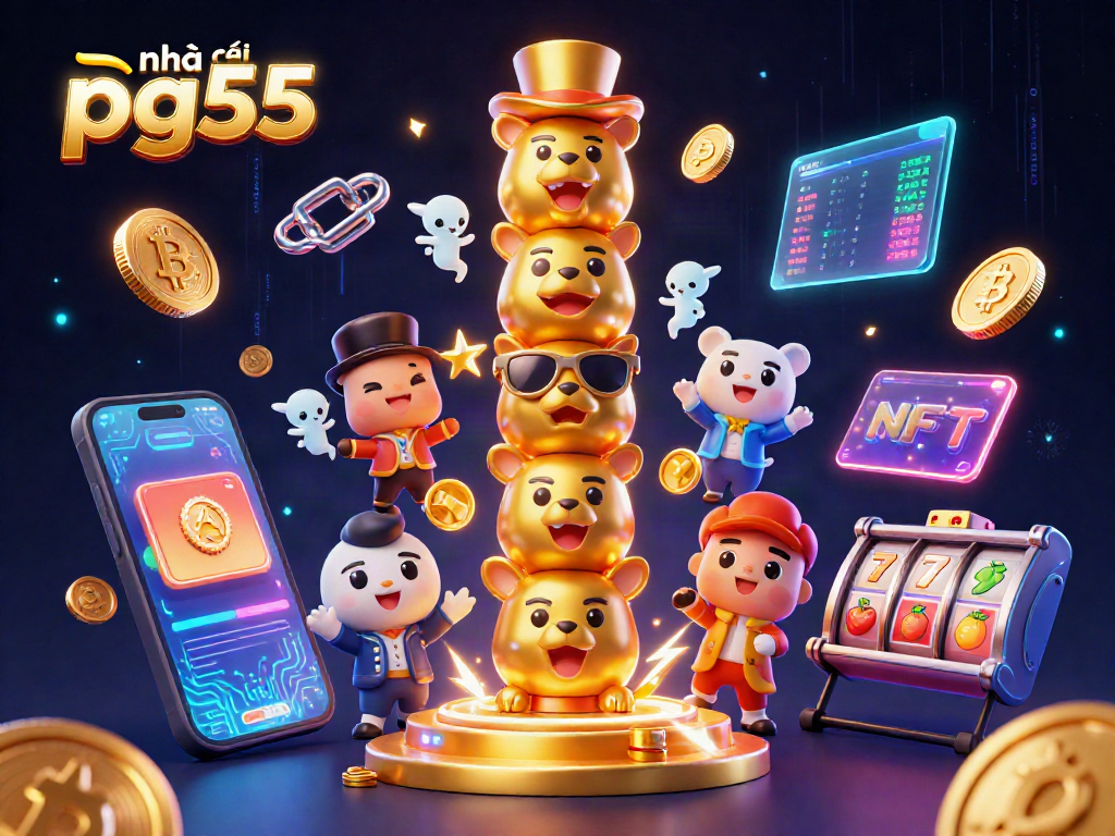 Join the action at nhà cái pg55 with vibrant casino elements and crypto symbols!