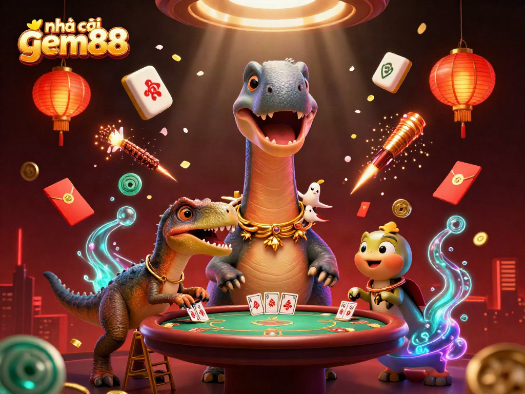 Experience the excitement of nhà cái gem88 with this vibrant casino scene showcasing animated characters and game elements.