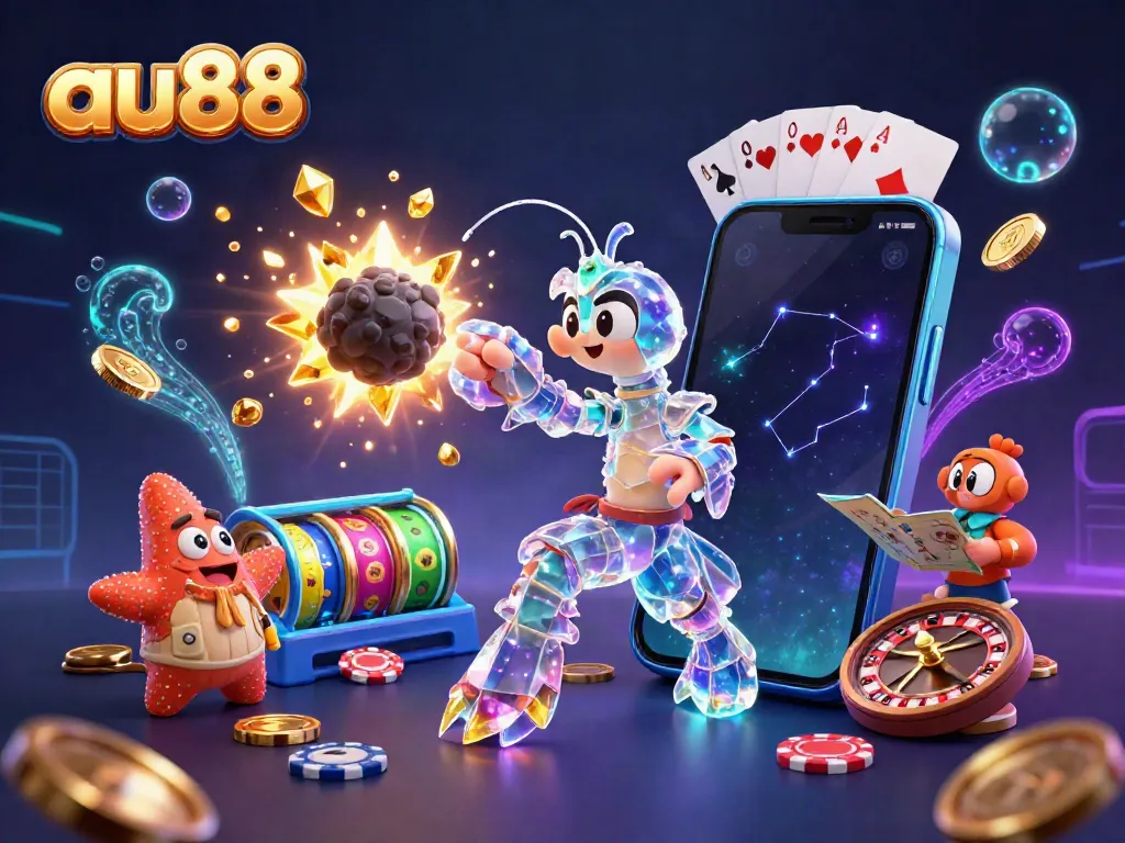 Join the excitement at au88 with a vivid scene of a galactic samurai mantis shrimp and treasure from exploding asteroids, showcasing thrilling casino elements.