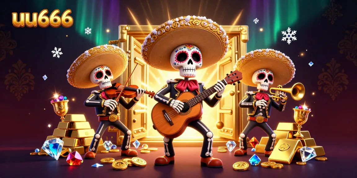 Experience the thrill of gaming at uu666 with a colorful mariachi band surrounded by treasure.