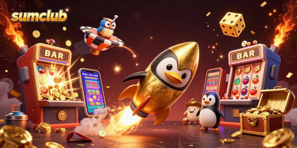 Experience thrilling gaming at sumclub with a golden penguin and jackpot excitement!