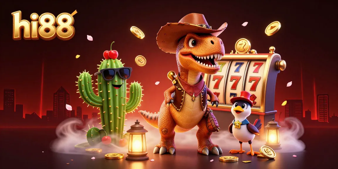 Play thrilling games at hi88 with a vibrant illustration featuring unique casino characters.