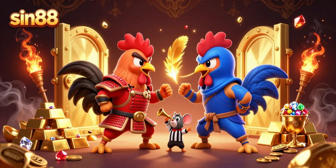 Experience the excitement of sin88 with battling roosters in a dazzling casino adventure.