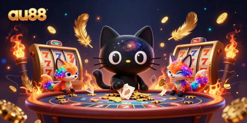 Experience thrilling gameplay at au88 with dynamic casino scenes featuring vibrant characters and elements.