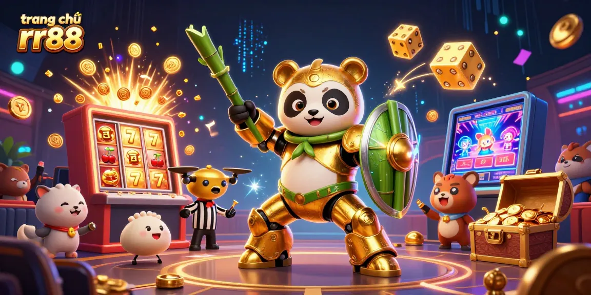 Experience thrilling gaming at trang chủ rr88 with an exciting 3D casino adventure featuring vibrant slot machines and action-packed characters.
