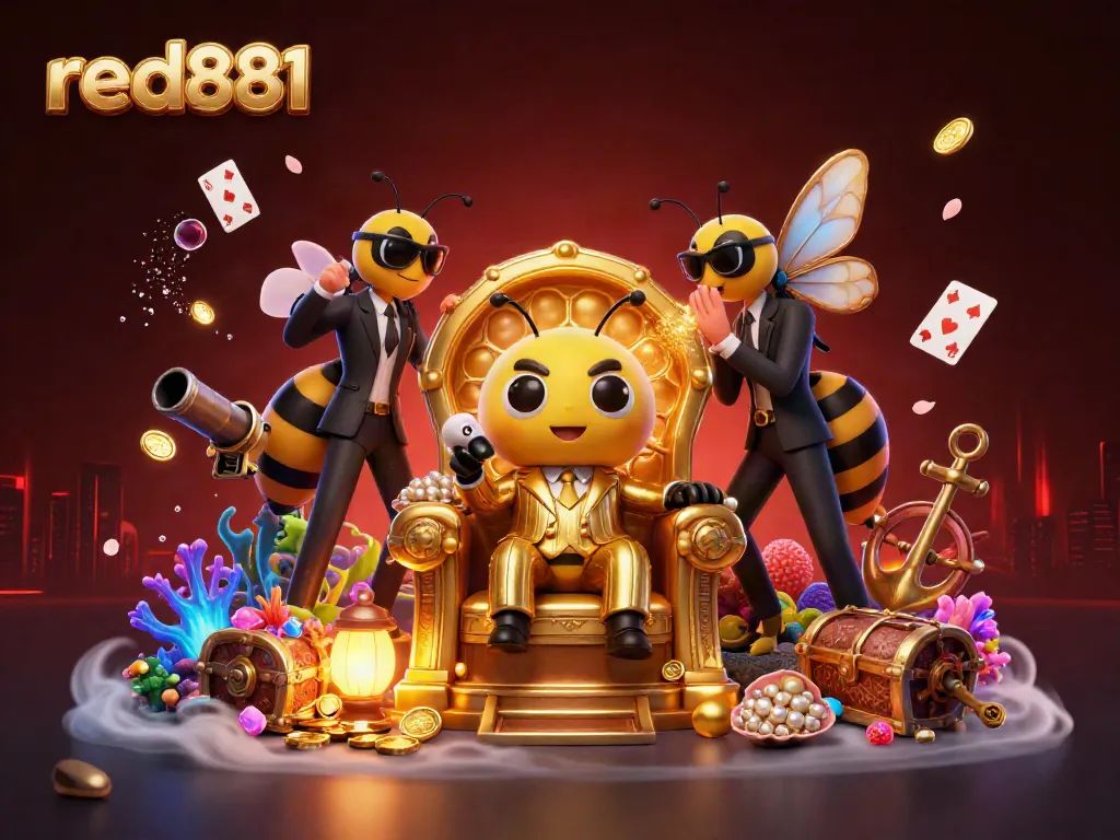Experience the thrill of red881 with a dynamic casino scene featuring a bumblebee mob boss and dazzling treasures.