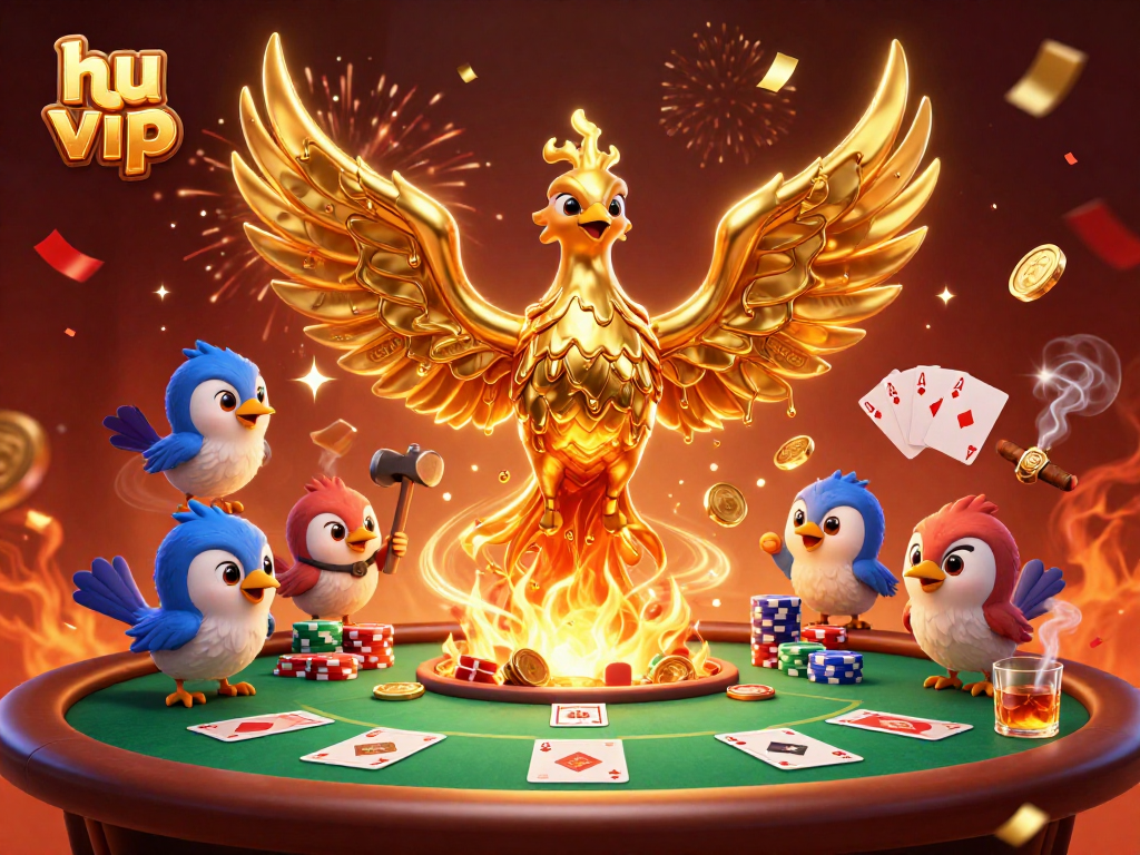 Experience excitement at hu vip with a vibrant 3D illustration of gaming and gold coins.