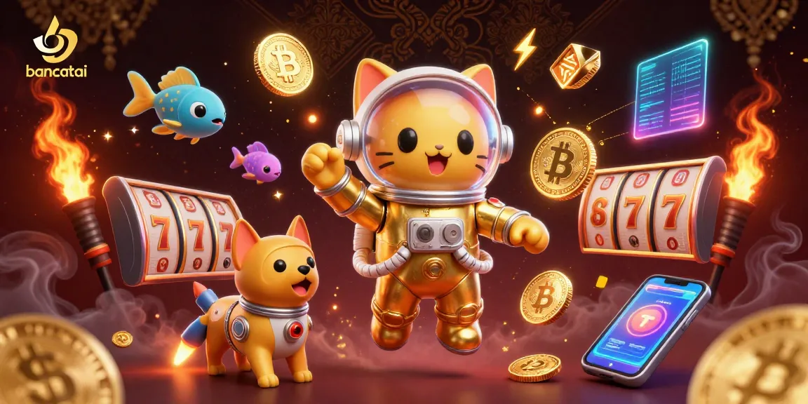 Bancatai players enjoy immersive crypto gaming with vibrant characters and slot elements, capturing excitement.