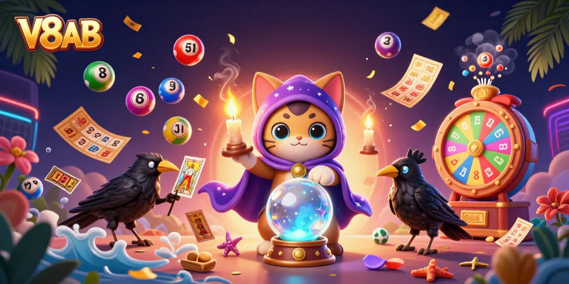Win big with V8AB as the mystical cat and raven theme unfolds in a vibrant casino scene.