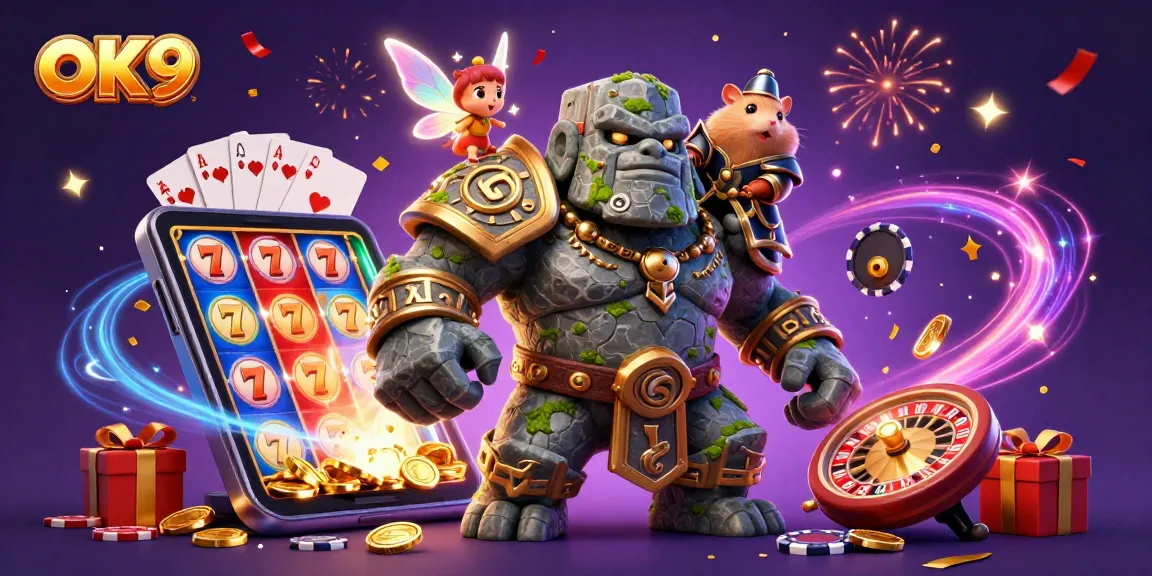 Engage with the thrilling slots experience at OK9, featuring colorful reels, magical characters, and abundant winnings.