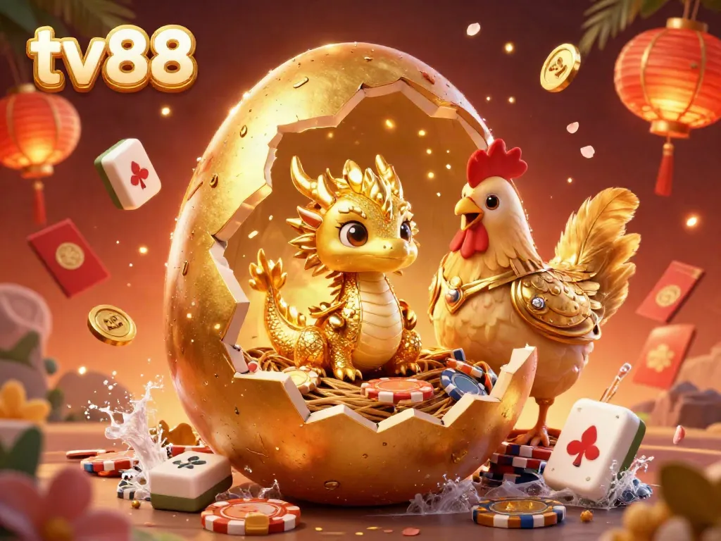 Experience the excitement of tv88 with a golden dragon surrounded by vibrant casino elements.