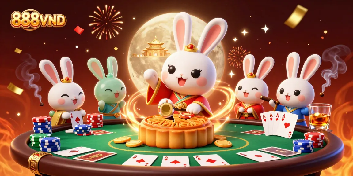 Experience thrilling gaming at 888VND with poker chips scattered amidst a moonlit celebration.