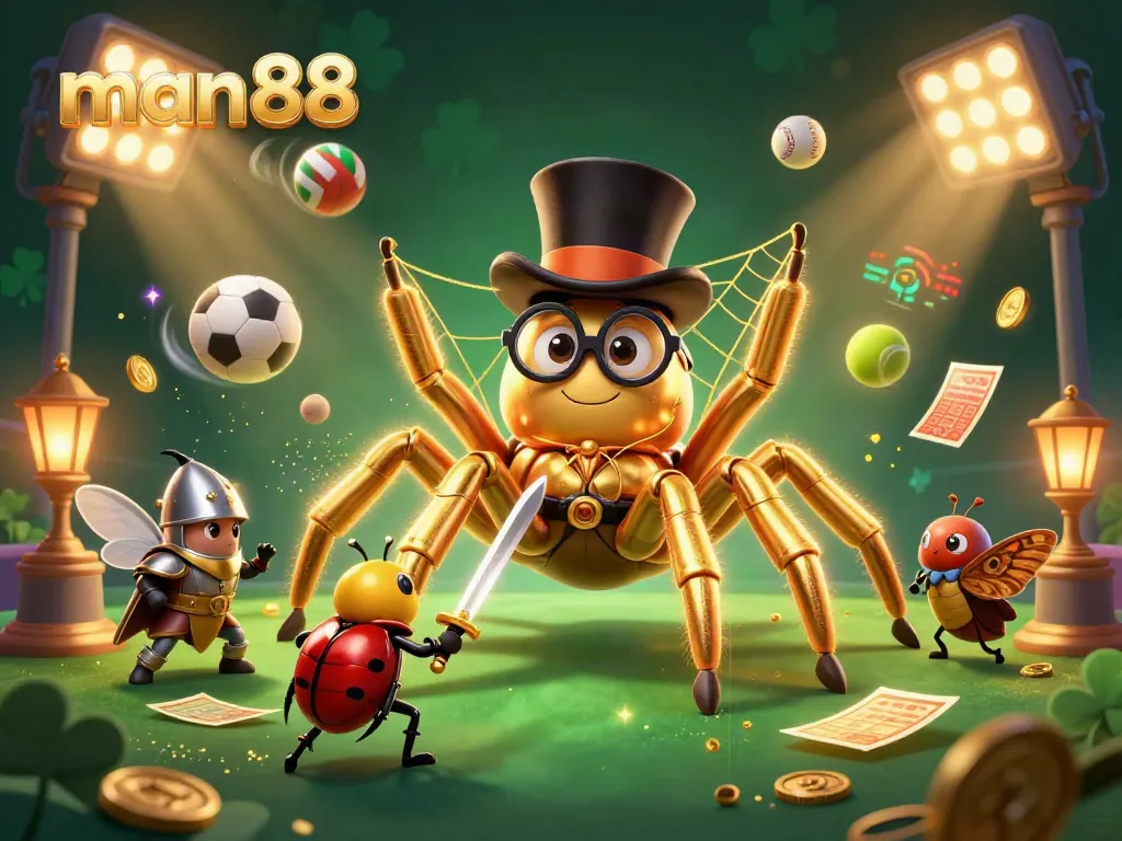 Engage with the thrilling world of man88, featuring unique characters and vibrant casino elements in a dynamic scene.