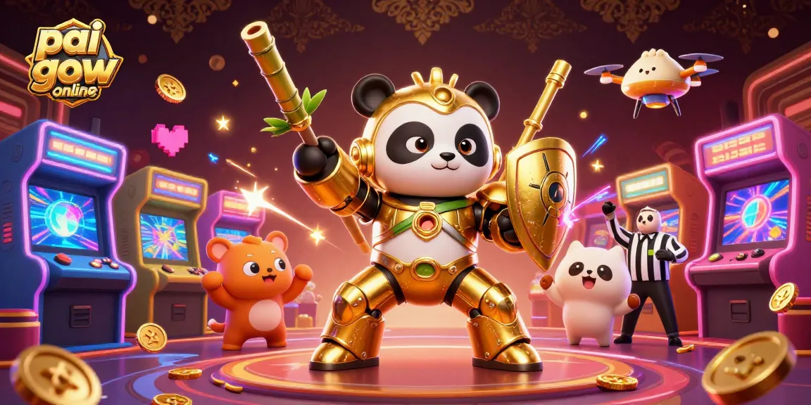 Pai Gow online offers thrilling gameplay amid vibrant visuals, featuring a golden panda and arcade elements.