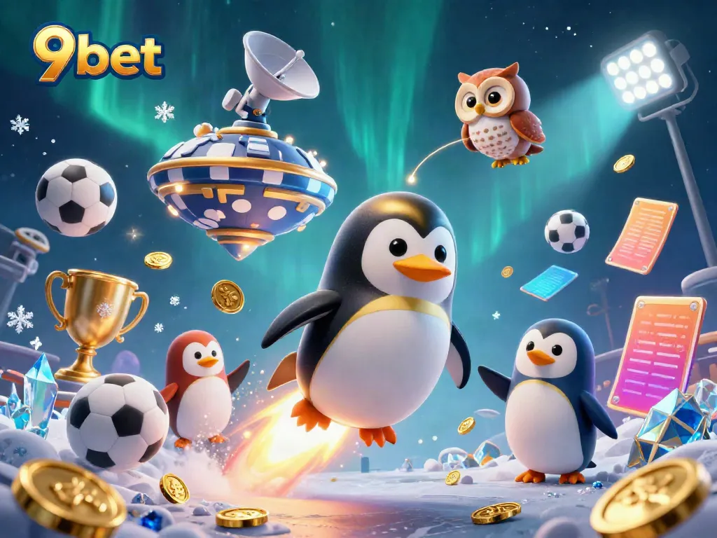 Experience thrilling moments with 9bet as the golden penguin navigates the cosmic casino.