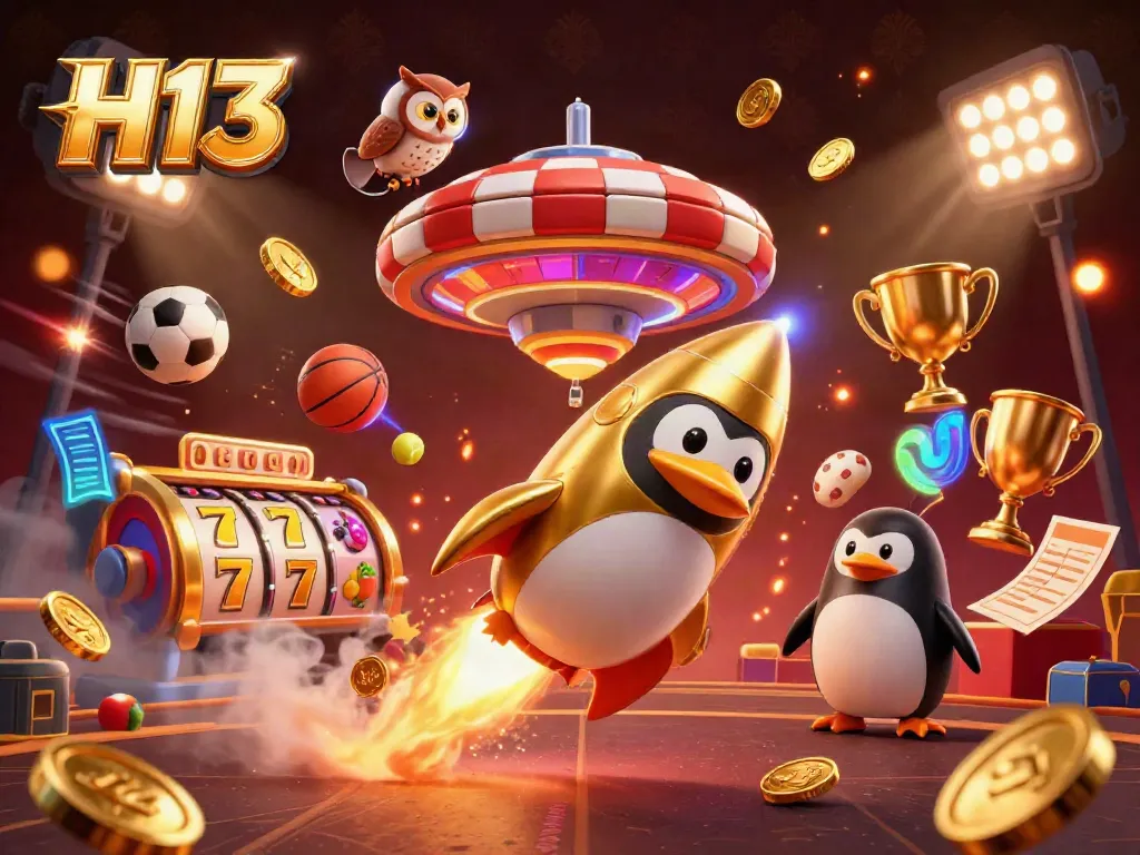 Experience thrilling gameplay with H13 as golden coins scatter in a vibrant casino space adventure.