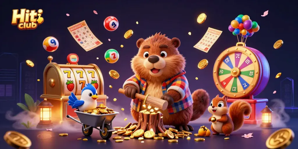 Experience the excitement of gaming with the Hit club as characters symbolically collect golden coins.