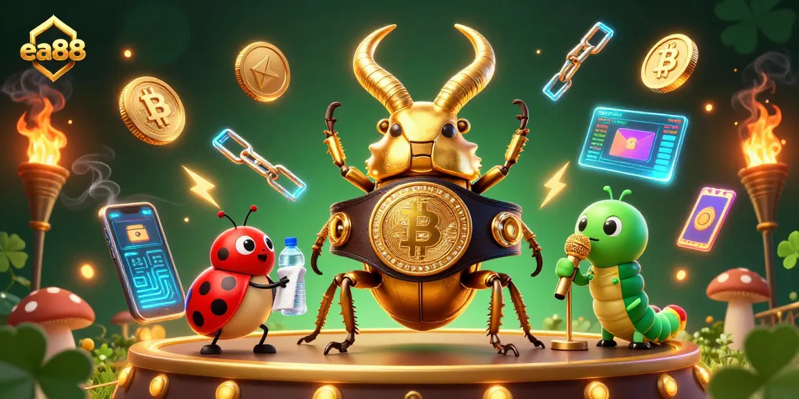 Win big with ea88 at our dynamic casino featuring golden characters and crypto elements.