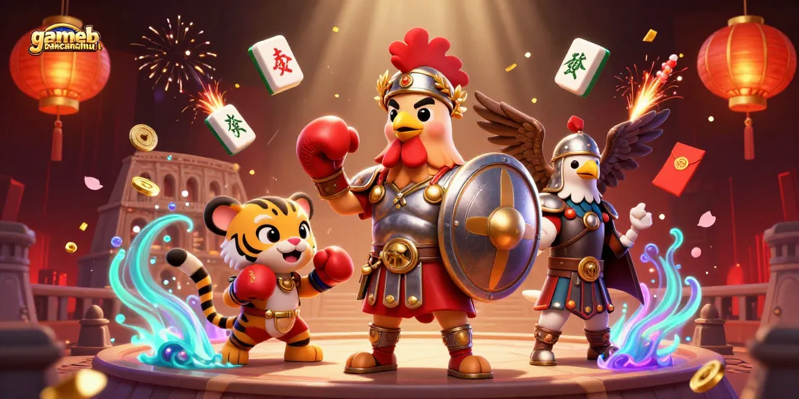 Gamebancanohu ignites excitement with a roaring gladiator rooster in a vibrant colosseum!