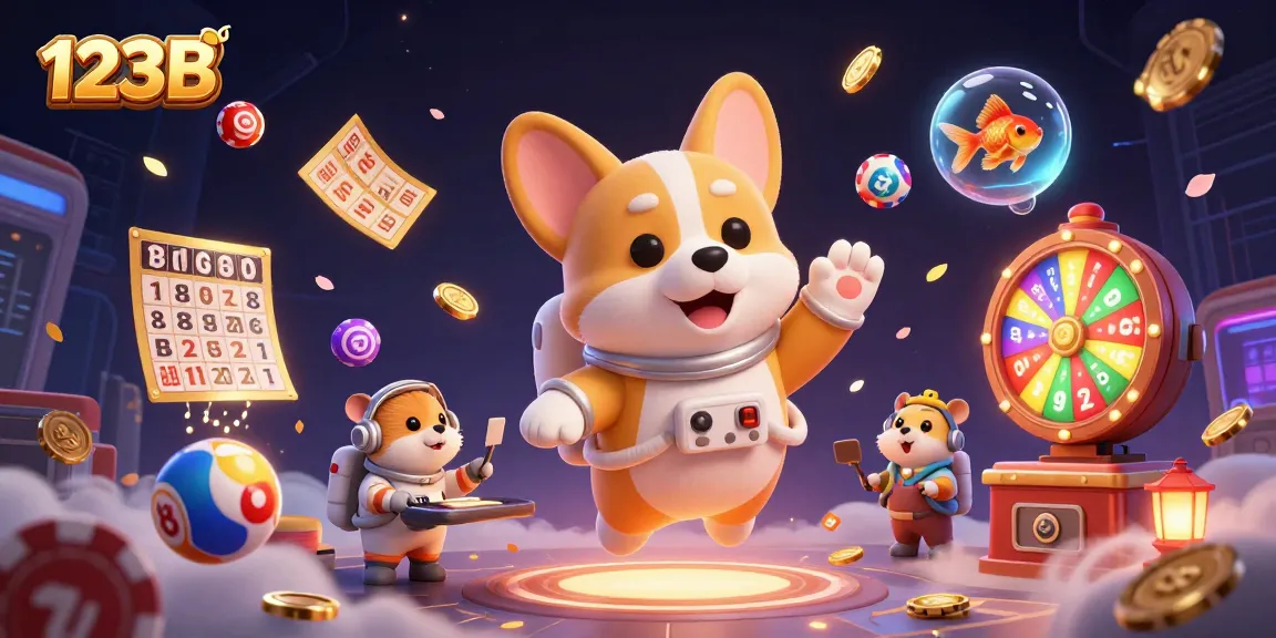 Play exciting casino games at 123B with energetic characters and vibrant gaming elements.