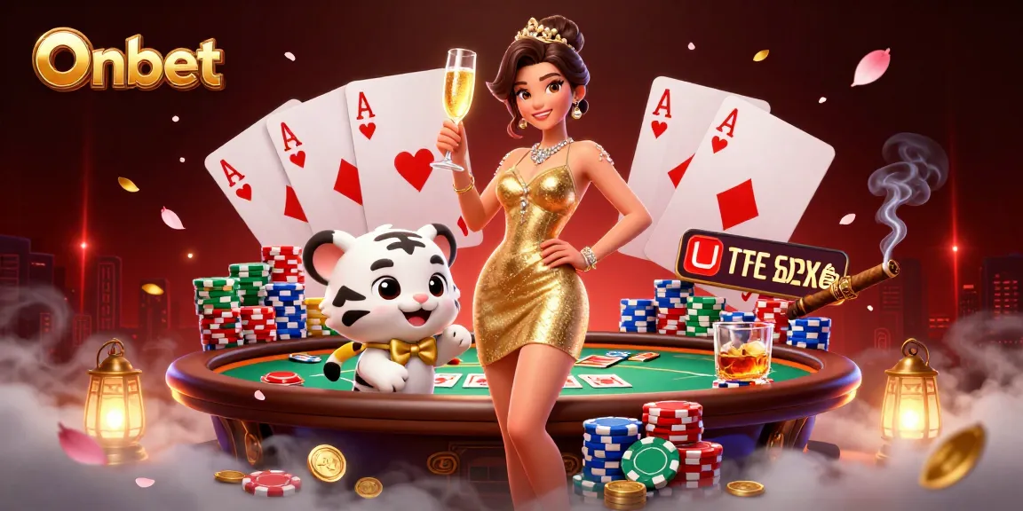 Win big with Onbet at a lively poker table featuring stunning characters and vibrant game elements.