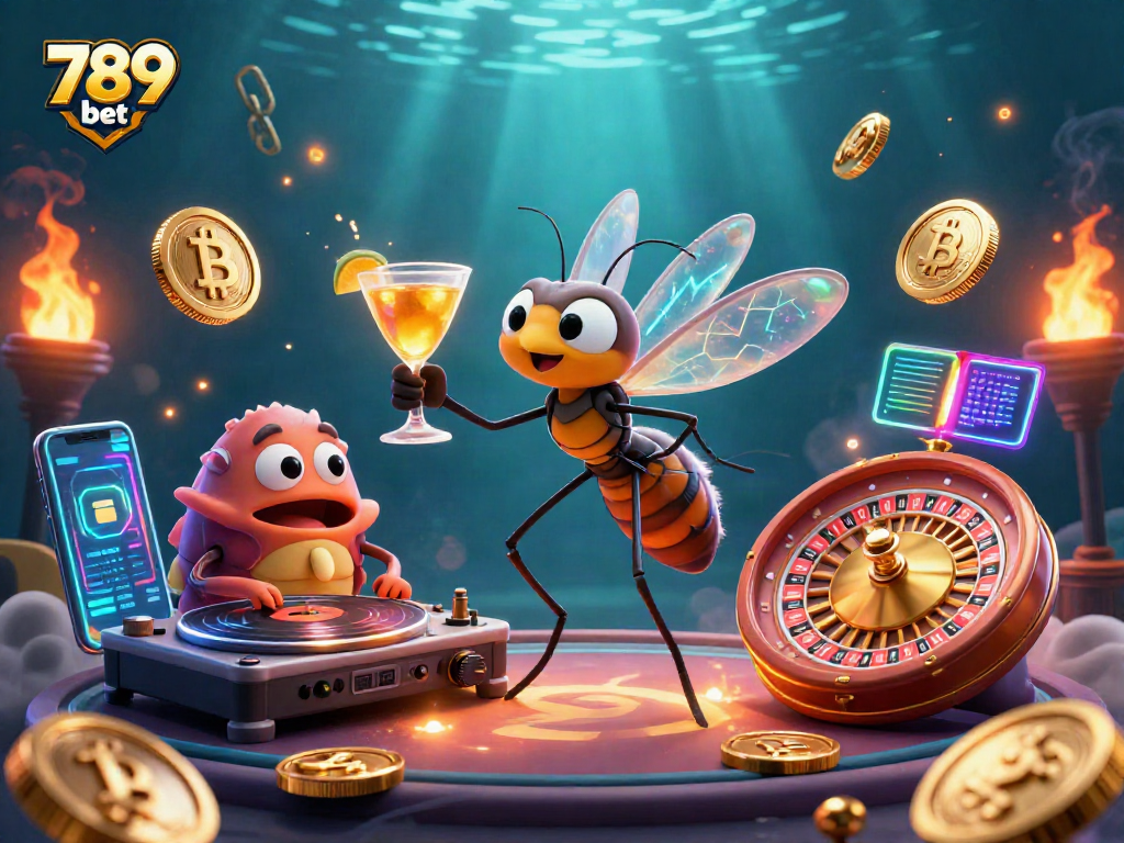 Experience the thrill of 789 bet with a dynamic scene showcasing casino elements and crypto elements.