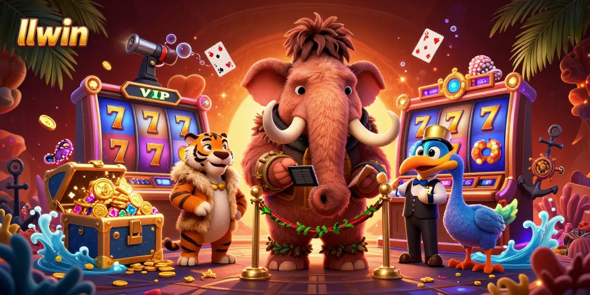 Experience the thrill of LLWIN casino with a vibrant scene featuring cartoon characters and immersive game elements.
