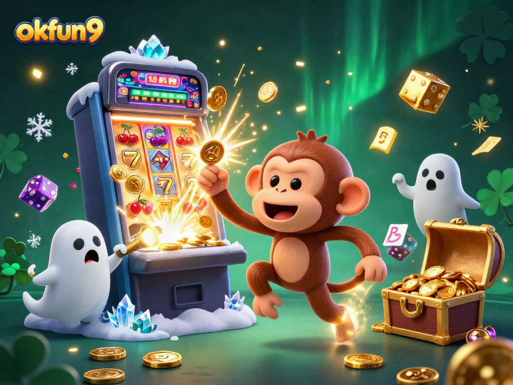 Engage with okfun9 in a vivid, haunted casino scene with immersive jackpot elements.