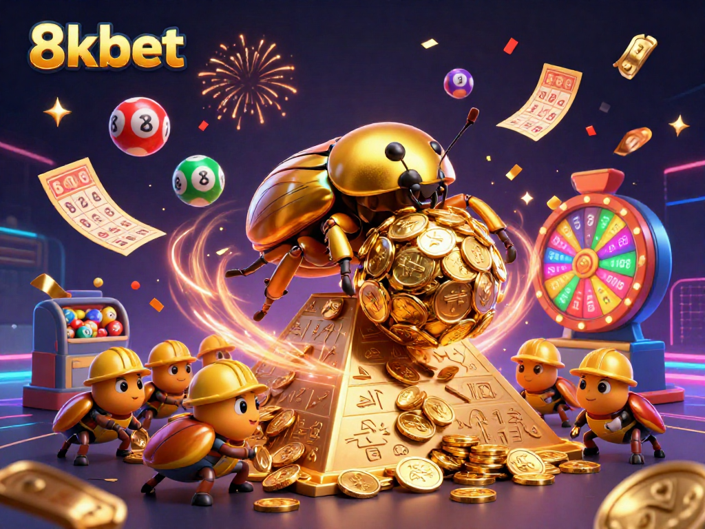 Experience thrilling gaming action at 8kbet illustrated with vibrant gambling elements and golden coins.
