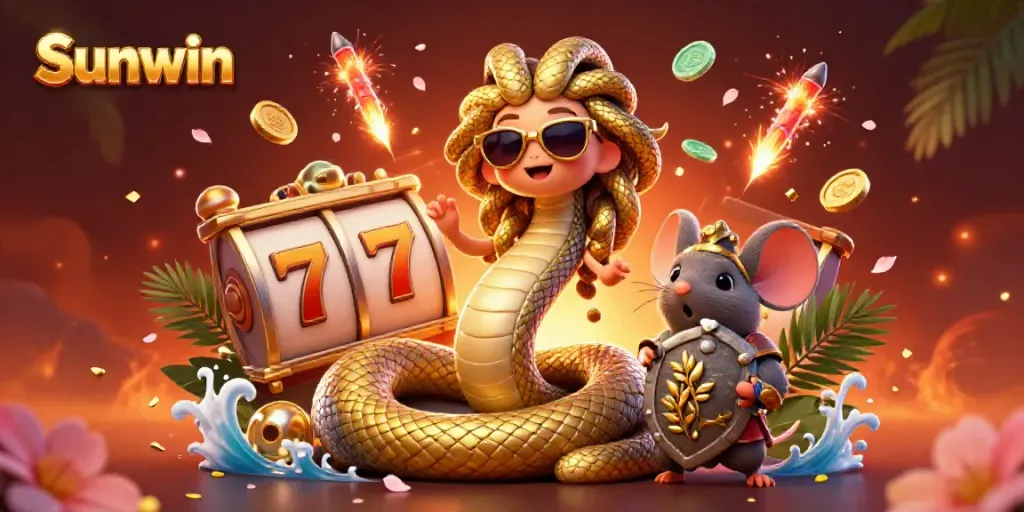 Experience excitement at Sunwin's vibrant casino scene featuring Medusa and dynamic game elements.