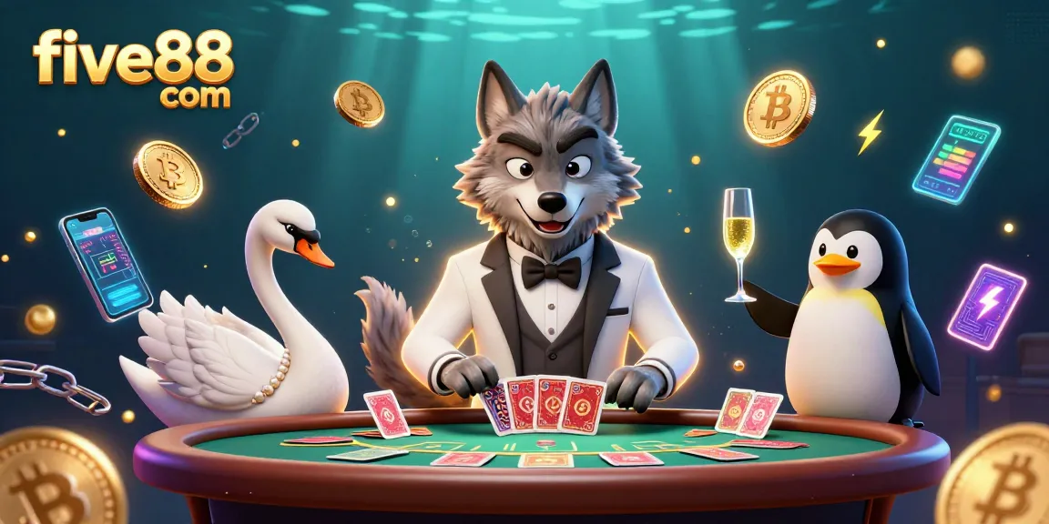 Engage with five88 com's vibrant casino world featuring debonair characters and crypto elements.