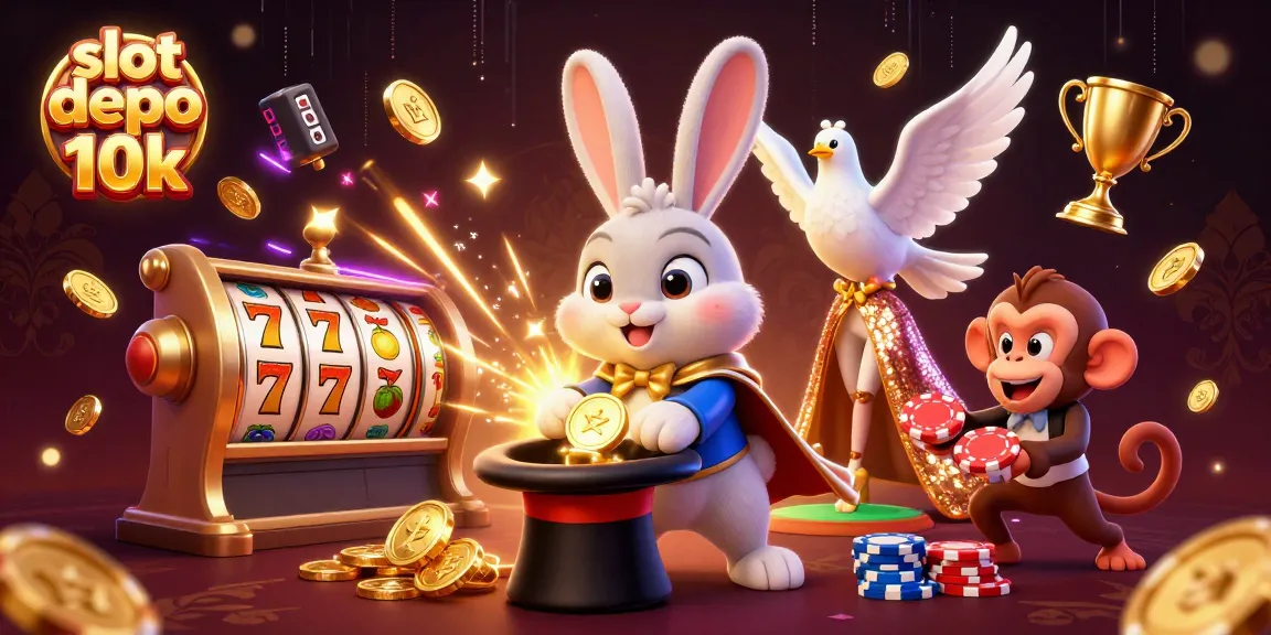 Experience the excitement of slot depo 10k with a dynamic scene of a magician and whimsical characters.
