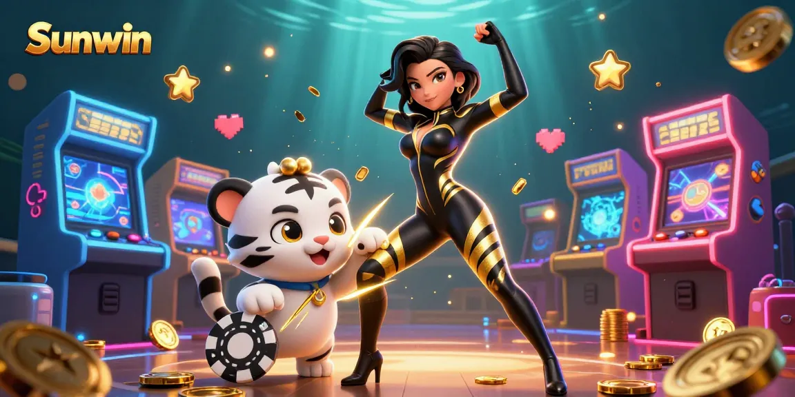 Experience the vibrant world of Sunwin with a stunning casino-themed 3D illustration featuring dynamic gaming action.