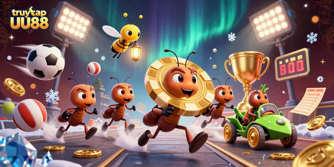Engage in the thrill of truy cập UU88 with a vibrant scene showcasing a heist and golden poker chip amidst a lively casino atmosphere.