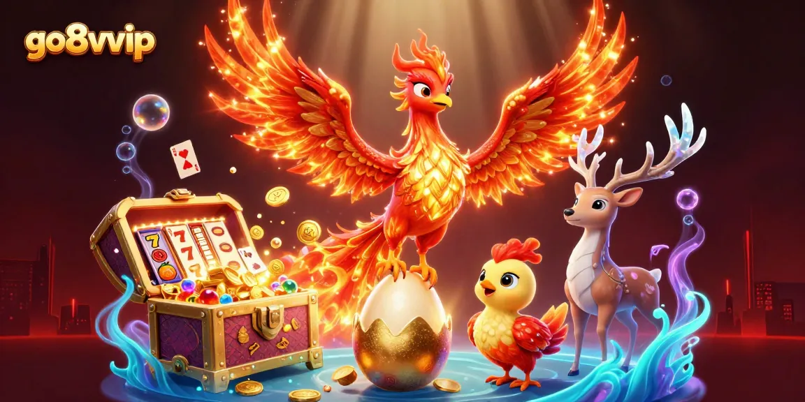 Experience vibrant gaming action with go8vvip surrounded by exciting slot elements and mythical characters.