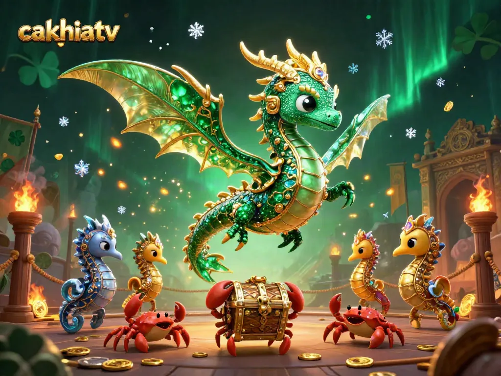 Experience the thrill of cakhiatv as the sea dragon and seahorse guardians celebrate winning moments in a spectacle of gold and light.