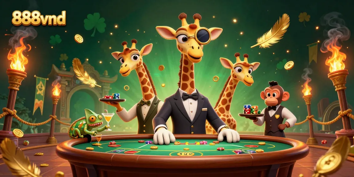 Experience high-stakes gaming with 888vnd's vibrant 3D casino scene featuring unique characters.