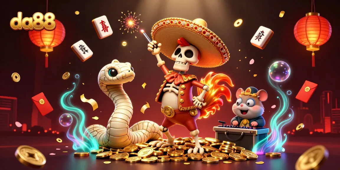 Engage in thrilling da88 gaming with a vibrant, action-packed casino illustration.