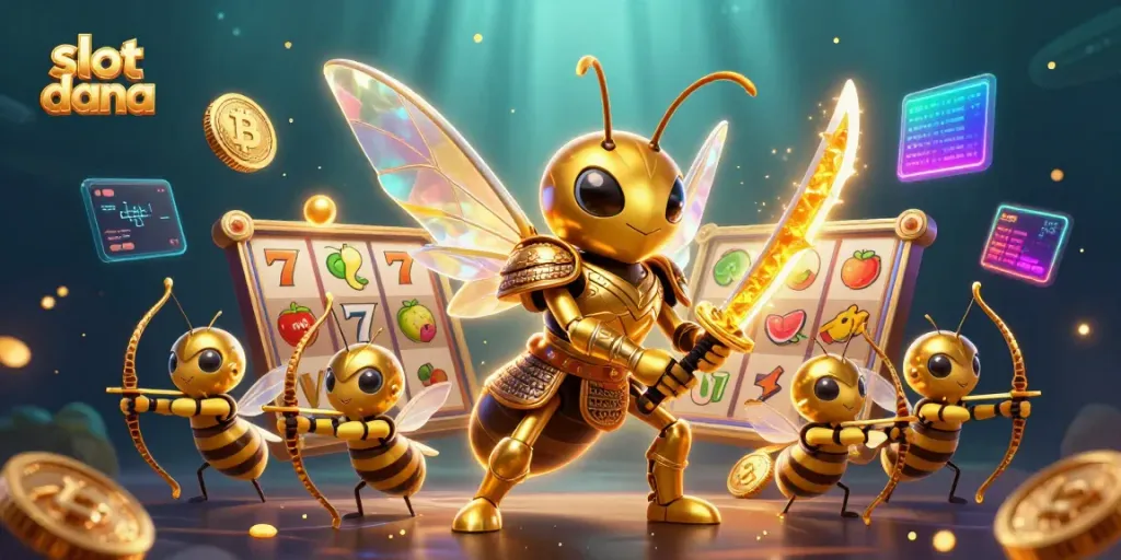 Win big with slot dana in this action-packed 3D illustration featuring dynamic gameplay elements and characters.