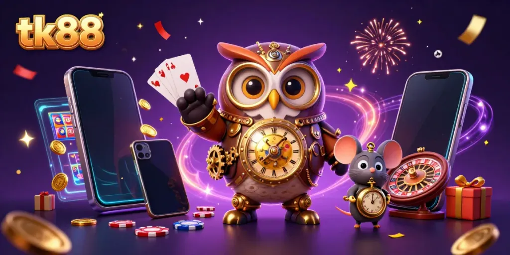 Experience thrilling gameplay moments with tk88's vibrant casino-themed digital illustration.
