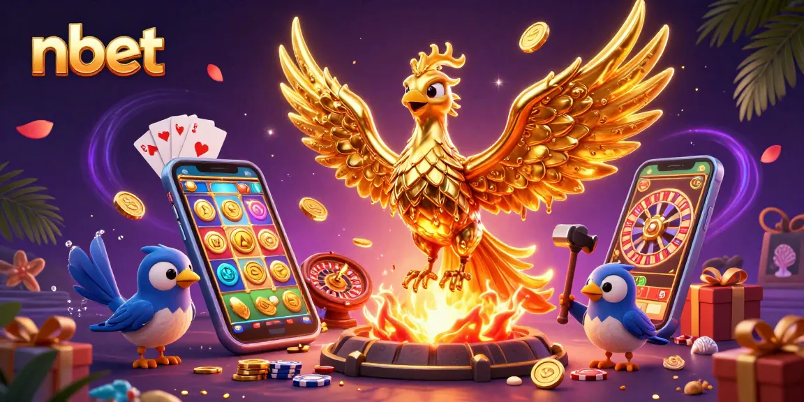 Experience thrilling gameplay with nbet illustrated by a golden phoenix and vibrant casino elements.
