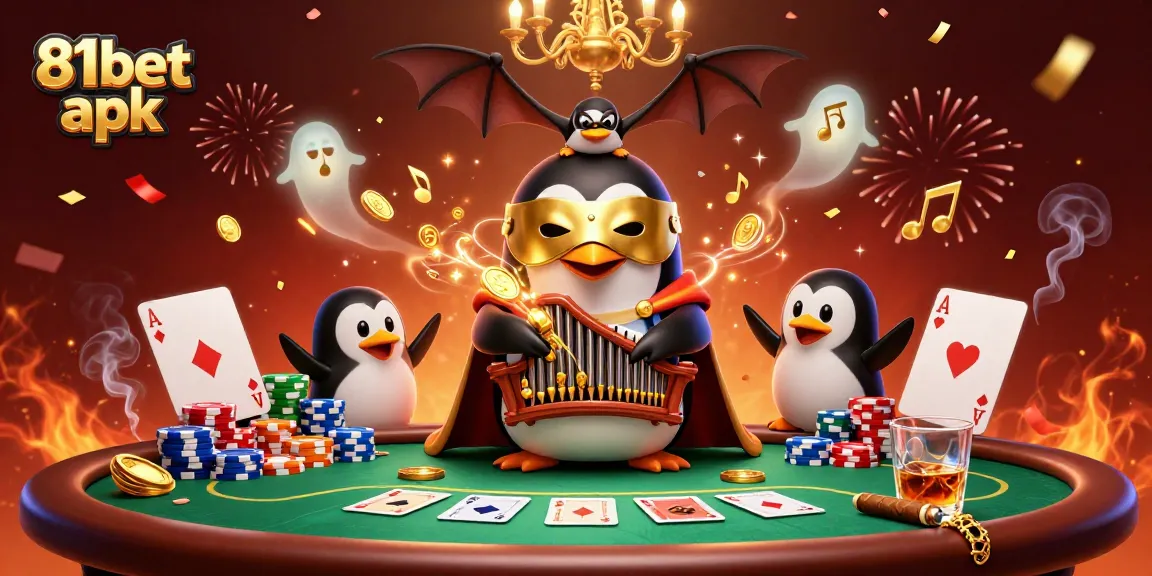 Experience gaming excitement with 81bet apk featuring a penguin playing a winning organ.