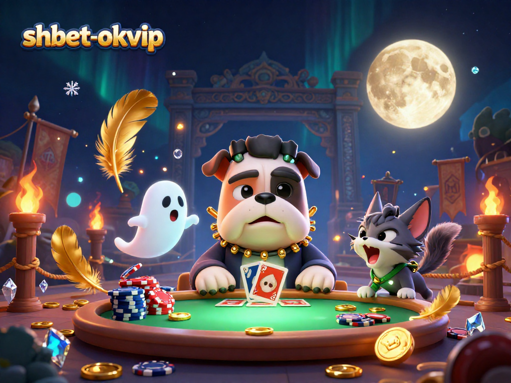 Engage with shbet-okvip's thrilling card games at a vibrant 3D casino scene.