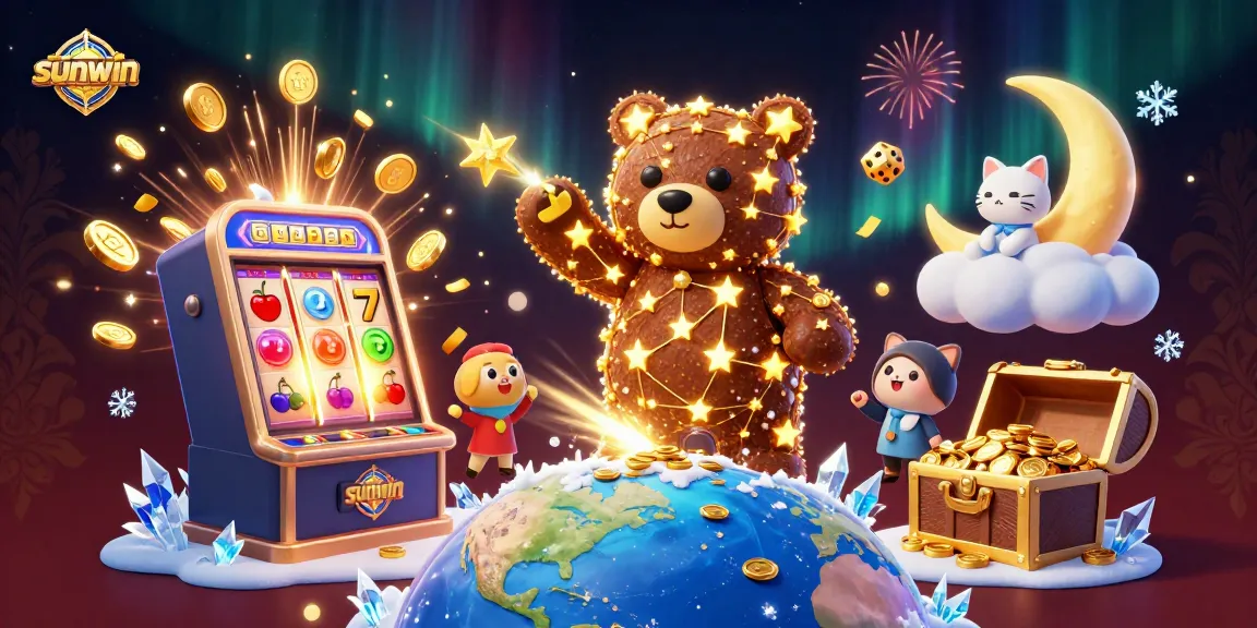 Engage with sunwin's thrilling slots as the constellation bear scoops coins amidst a celestial spectacle.