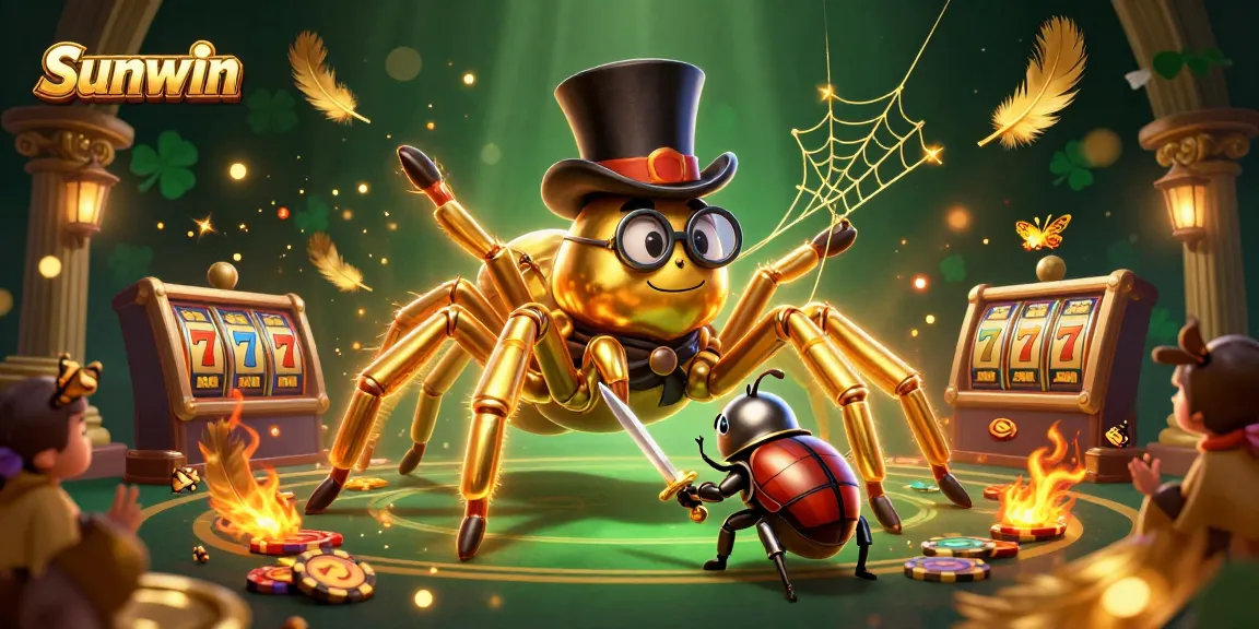 Engage with Sunwin's vibrant casino atmosphere featuring a golden tarantula and a brave knight in action.