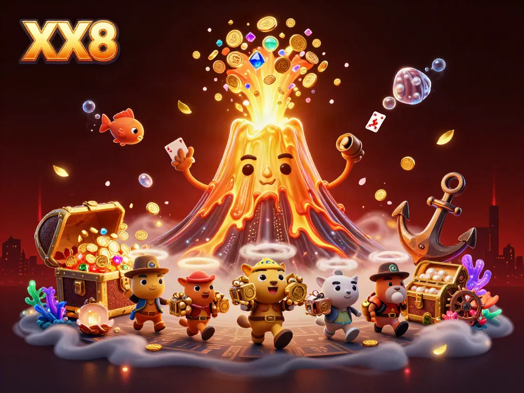Experience the thrill of XX8 gaming with a vibrant, treasure-filled 3D scene.